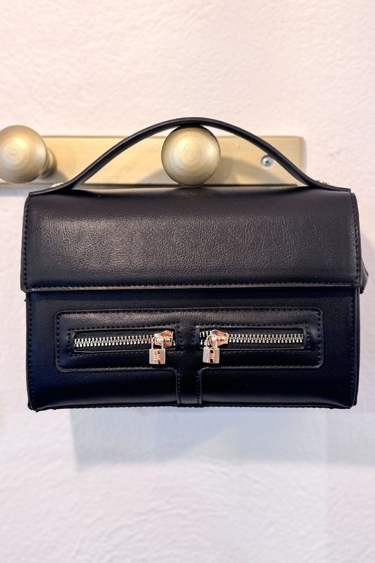 Sac à main noir chic à double zip doré