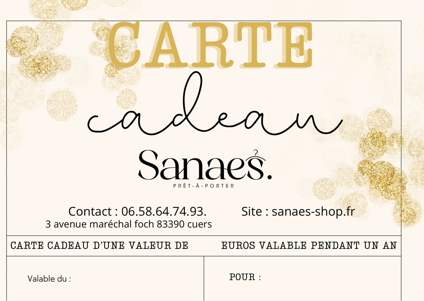 Carte cadeau SANAES