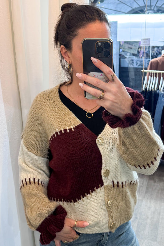 Gilet femme boutonné en maille Color block