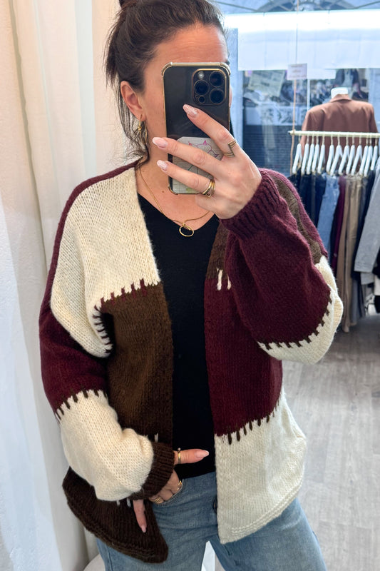 Gilet long femme en maille Color block