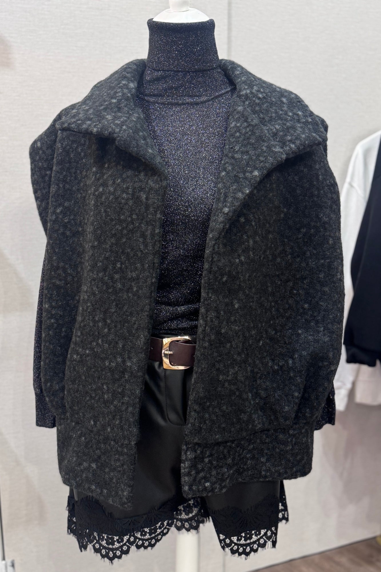 gilet sans manches femme effet laine bouclée gris anthracite