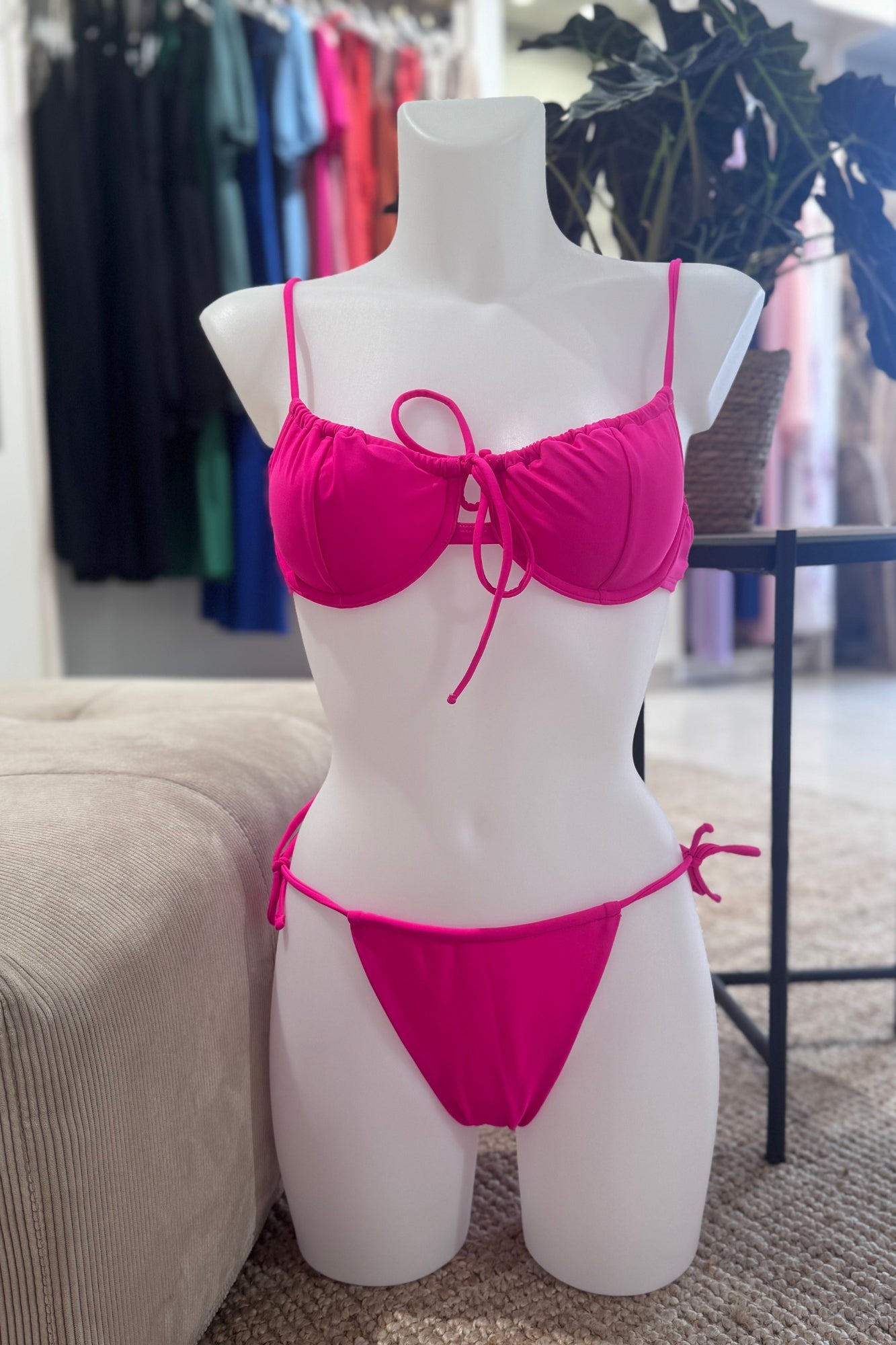 maillot de bain rose fuchsia, bikini 2 pièces femme, taille unique