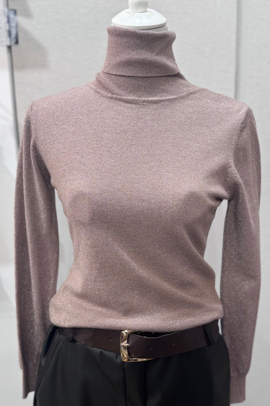 haut col roulé femme taupe irisé effet brillant.