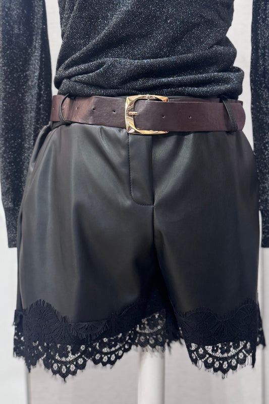 short simili cuir femme taille haute avec ceinture