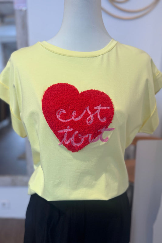 Tee-shirt jaune Coeur brodé " c'est tout "